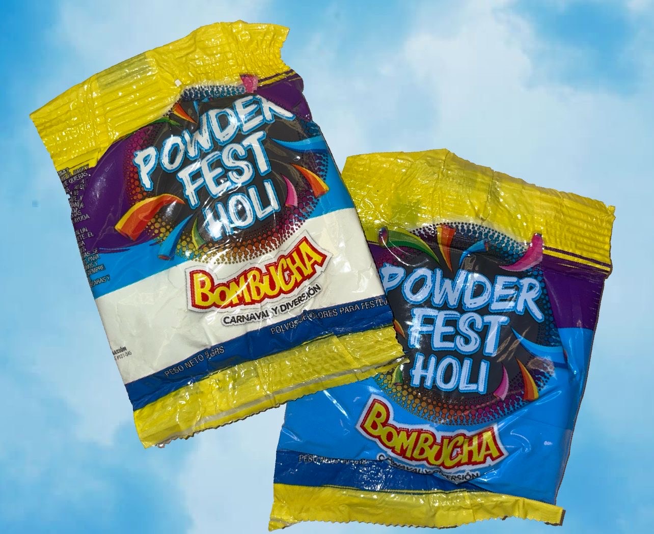 POLVO HOLI COLOR BOMBUCHA PARA LANZAR ARGENTINA CELESTE Y BLANCO 10 X 50 GR